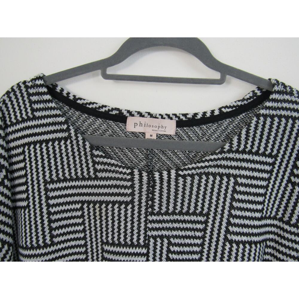 Philosophy Medium Black & White Geometric Long Sleeve Top Basket Weave Maze - Picture 2 of 5